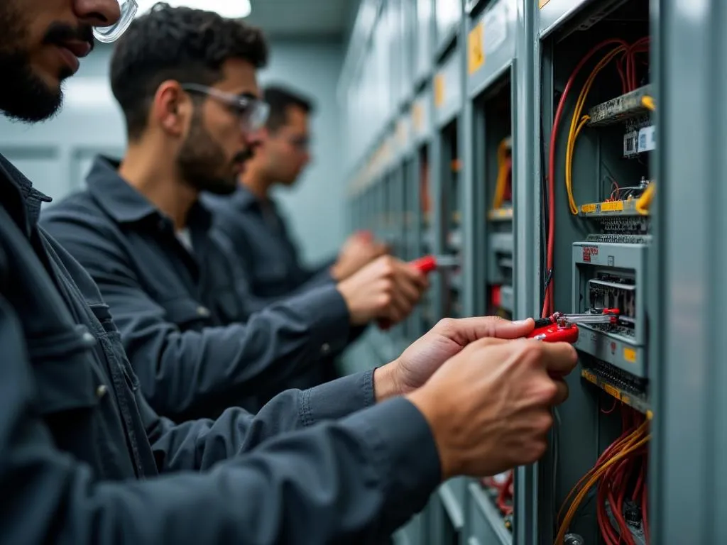 Electrical student wiring an electrical panel