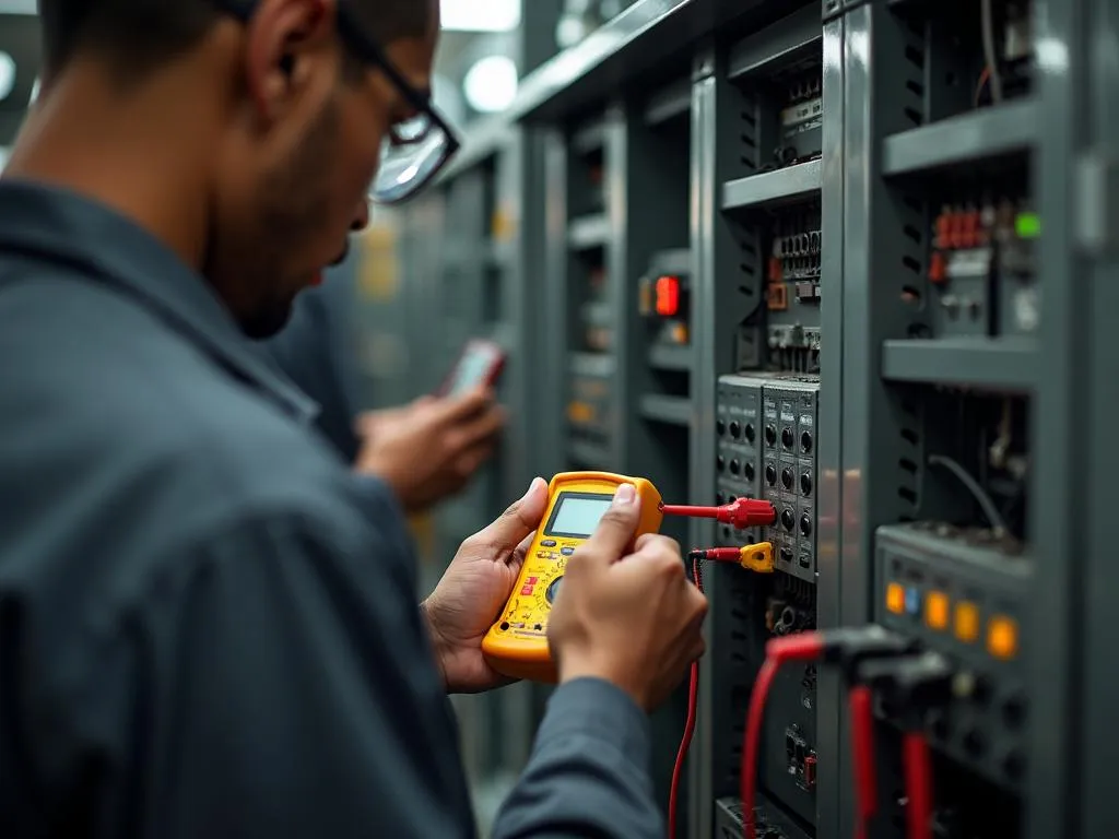 Student using multimeter to test voltage