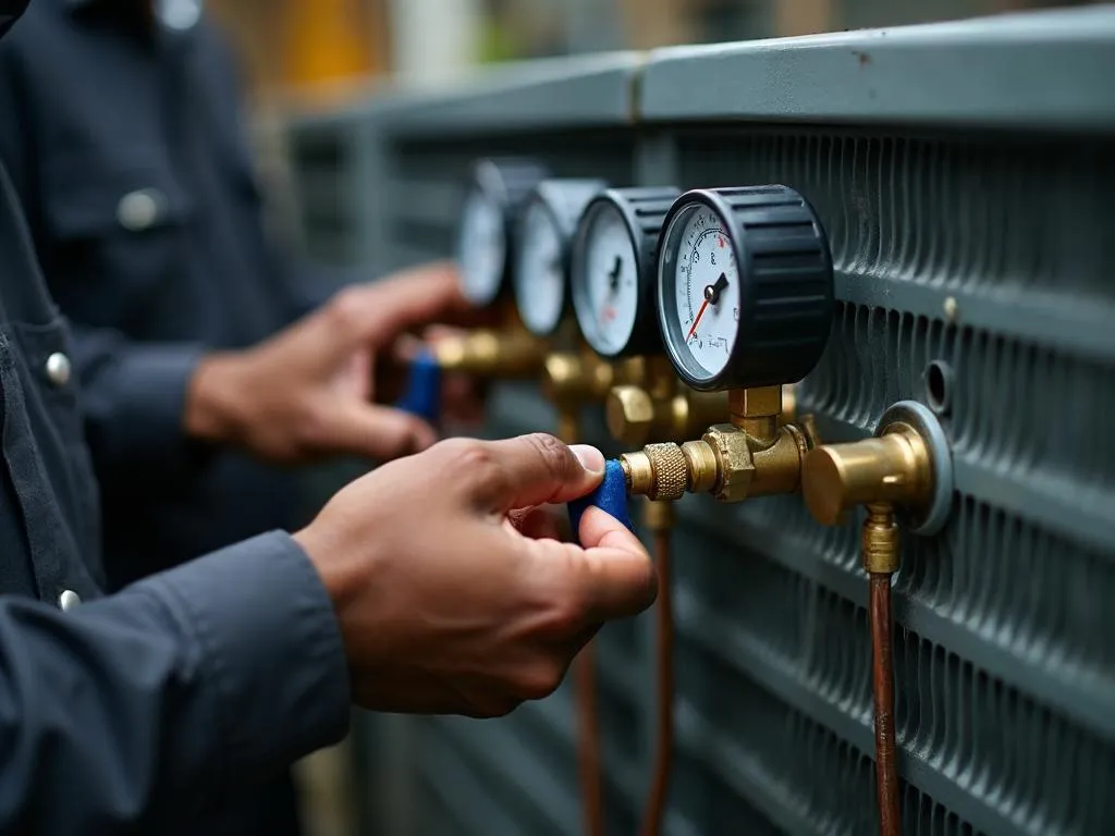 HVAC student working with refrigerant gauges