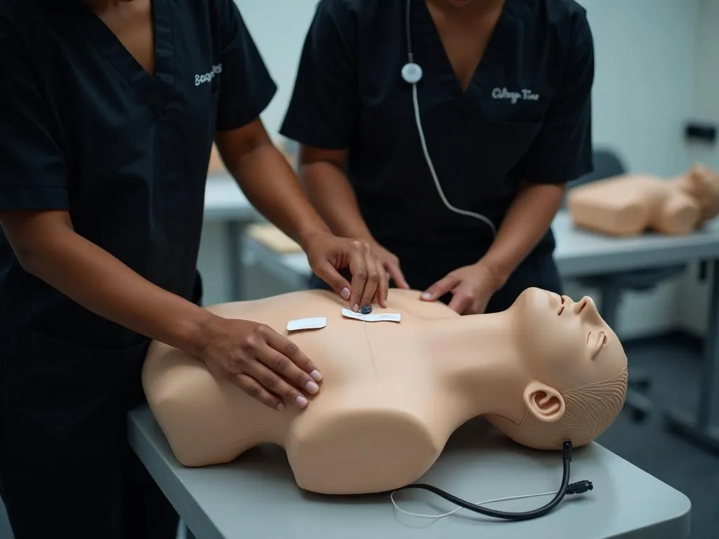 Student performing EKG procedure on patient